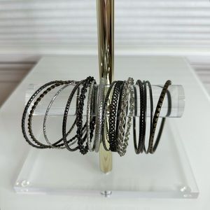 Set of 15 bangle bracelets - silver and dark copper colored bangle bracelets